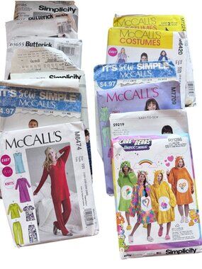 Lot of 15 Sewing Patterns McCall's Simplicity Butterick Costumes Pajamas Mixed